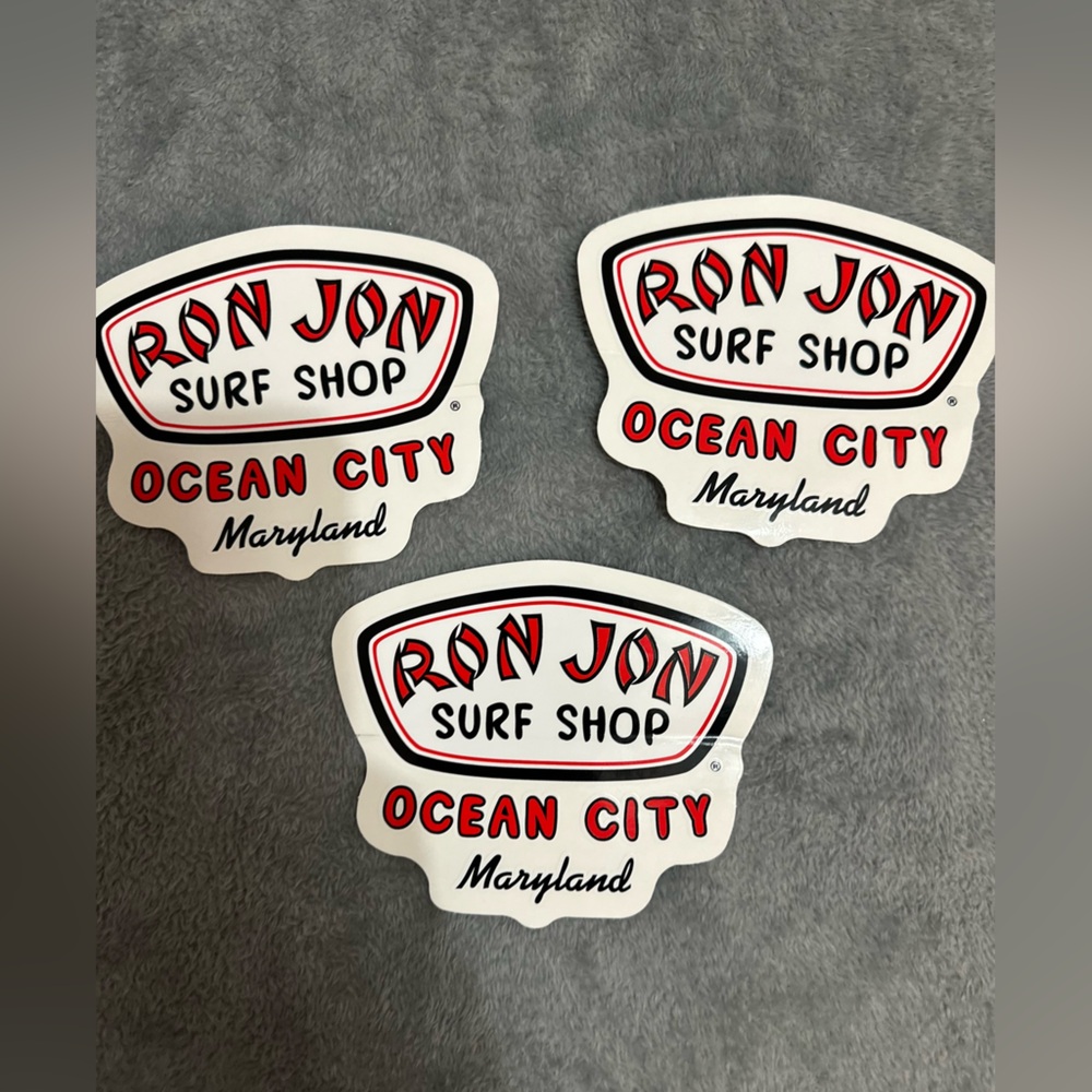 Ron Jon Ocean City Maryland Surf Shop Stickers - Red and Black Set of 3